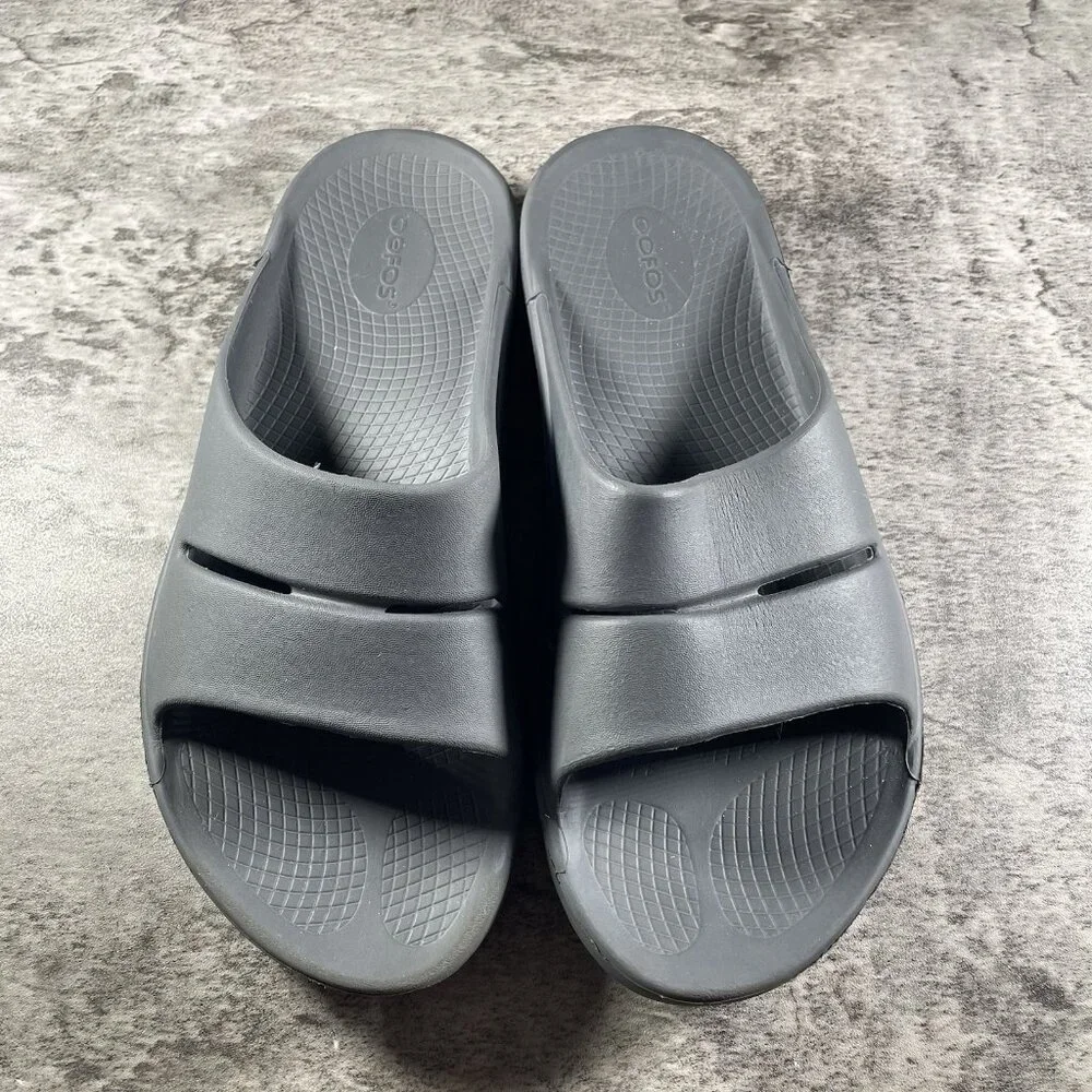 OOFOS OOahh Sport Flex Slides Recovery Sandals Gray Mens Sz 10